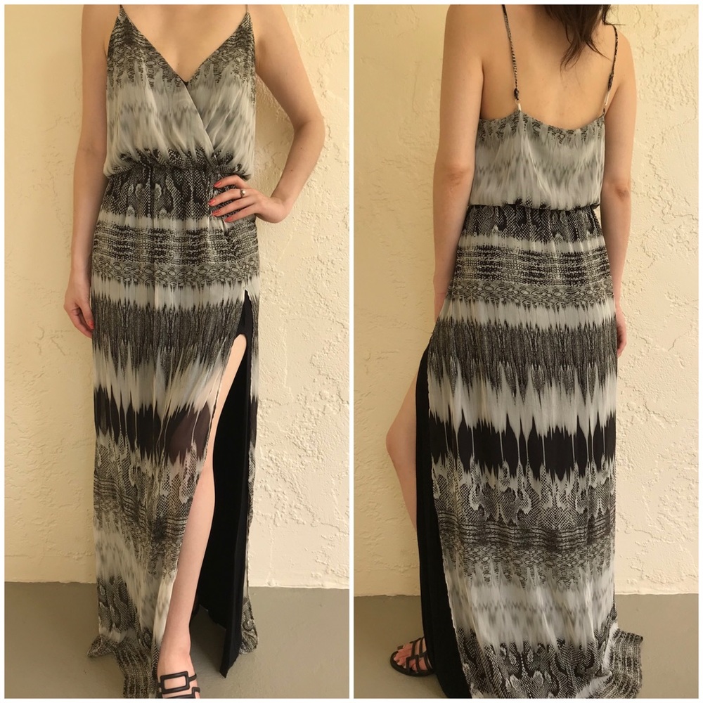 Lavender Brown Snake Print Slit Maxi Dress
